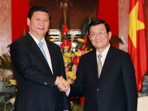 Chủ tịch nước Trương Tấn Sang tiếp Phó Chủ tịch nước CHND Trung Hoa Tập Cận Bình. (Ảnh: Nguyễn Khang/TTXVN)