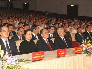 Tổng Bí thư Nguyễn Phú Trọng và các lãnh đạo Đảng, Nhà nước tại Lễ kỷ niệm. (Ảnh: TTXVN)