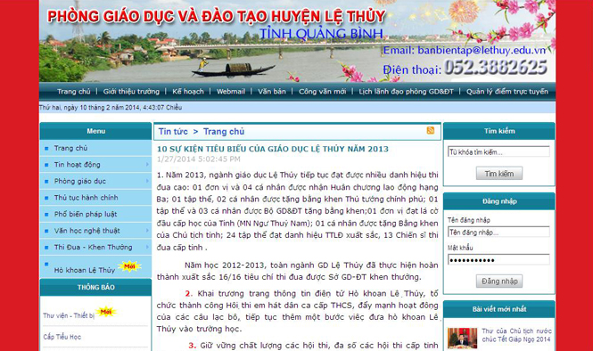 Website Phòng GD-ĐT huyện Lệ Thủy, một trong những website hoạt động hiệu quả.