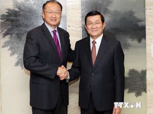 Chủ tịch nước Trương Tấn Sang gặp Chủ tịch WB Jim Yong Kim trong chuyến thăm Mỹ hồi tháng 7-2013. (Ảnh: TTXVN)