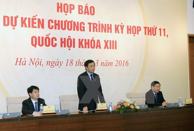 Ông Nguyễn Hạnh Phúc, Tổng Thư ký Quốc hội, Chủ nhiệm Văn phòng Quốc hội phát biểu ý kiến. (Ảnh: Phạm Kiên/TTXVN)