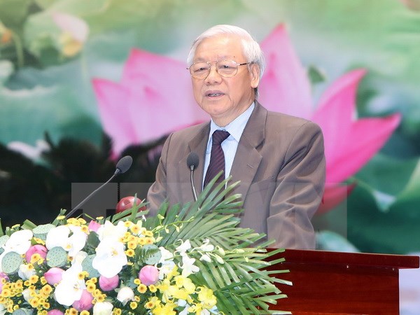 Tổng Bí thư Nguyễn Phú Trọng phát biểu khai mạc. (Ảnh: Nhan Sáng/TTXVN)