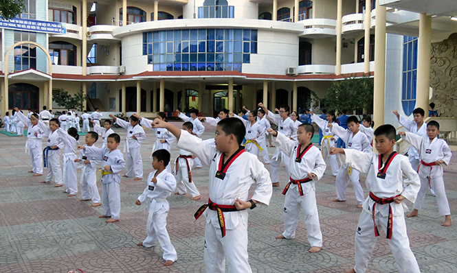 Một lớp võ thuật do Nhà Thiếu nhi tỉnh tổ chức.