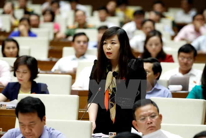 Đại biểu Quốc hội thành phố Hà Nội Vũ Thị Lưu Mai phát biểu ý kiến. (Ảnh: An Đăng/TTXVN)