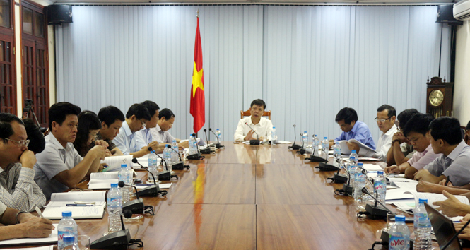 Đồng chí Nguyễn Hữu Hoài, Phó Bí thư Tỉnh uỷ, Chủ tịch UBND tỉnh phát biểu kết luận buổi làm việc.