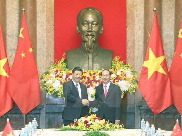 Chủ tịch nước Trần Đại Quang hội đàm với Tổng Bí thư, Chủ tịch Trung Quốc Tập Cận Bình thăm cấp Nhà nước tới Việt Nam. (Ảnh: Nhan Sáng/TTXVN)