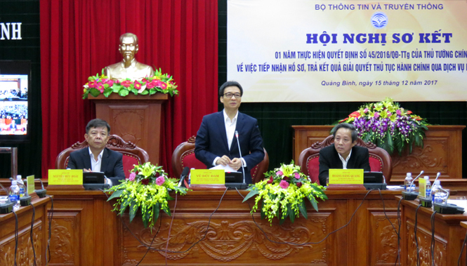 Đồng chí Vũ Đức Đam, Phó Thủ tướng Chính phủ phát biểu chỉ đạo hội nghị tại điểm cầu Quảng Bình.