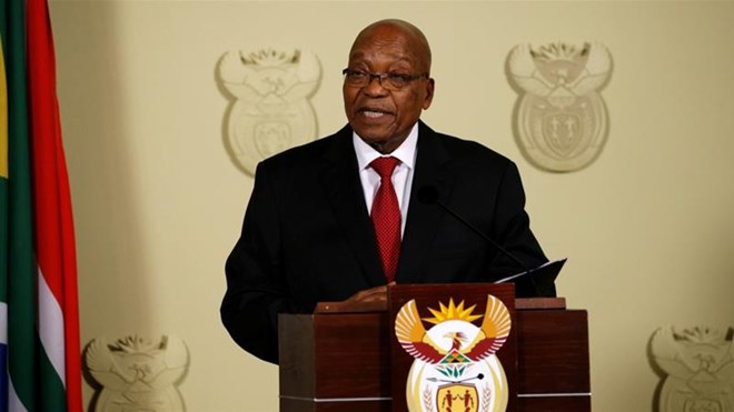 Tổng thống Nam Phi Jacob Zuma tuyên bố từ chức trong cuộc họp báo ngày 14-2. (Nguồn: Reuters)
