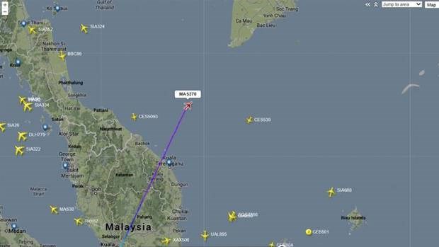 Hình ảnh cho thấy vị trí cuối cùng của chiếc MH370 trước khi mất tích. (Nguồn: AP)