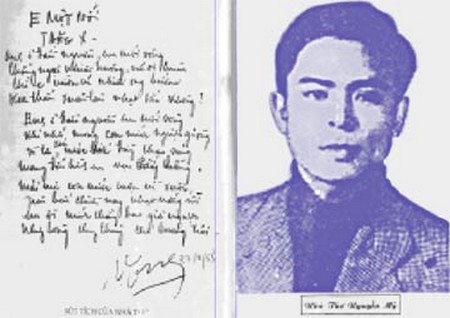 Nhà thơ Nguyễn Mỹ và thủ bút của ông. (Nguồn: Internet)