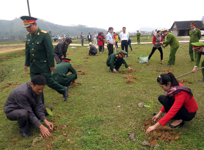 Đông đảo cán bộ và nhân dân huyện Minh Hóa tham gia Tết trồng cây.