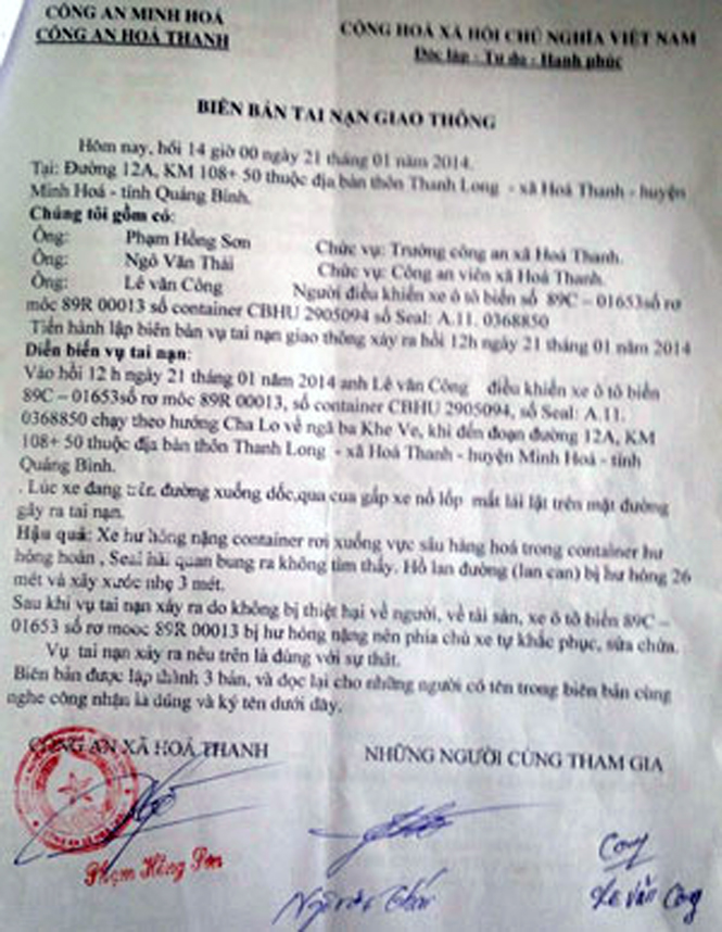 Biên bản tai nạn giao thông khẳng định