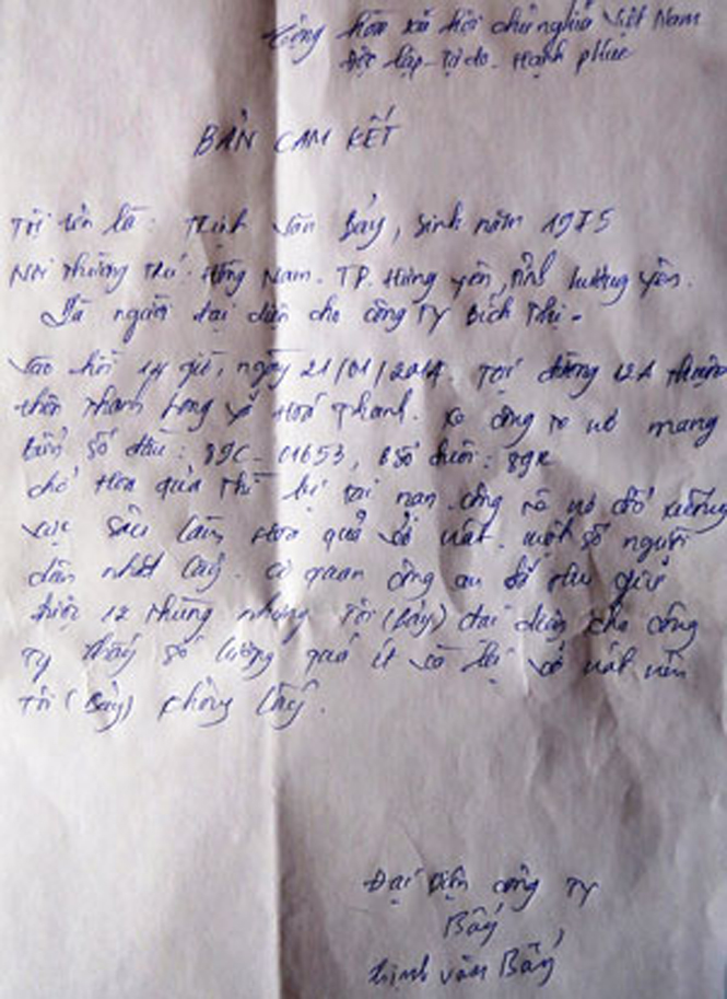 Xác nhận của chủ hàng Trịnh Văn Bảy khẳng định không thu hồi nhãn