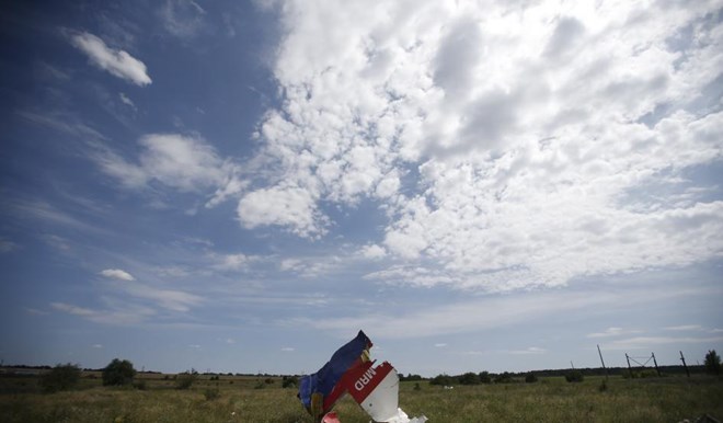 Mảnh xác máy bay mang số hiệu MH17 bị rơi ở miền Đông Ukraine (Nguồn: AP)
