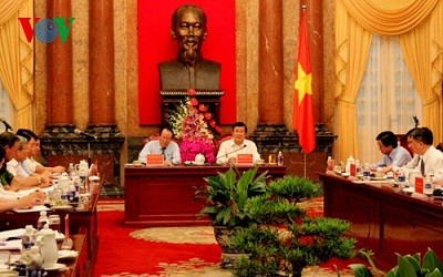 Chủ tịch nước Trương Tấn Sang làm việc với Liên đoàn Luật sư Việt Nam. Ảnh: VOV