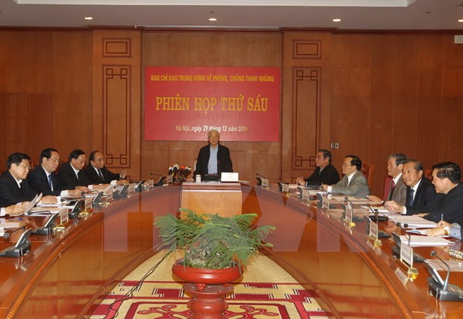 Tổng Bí thư Nguyễn Phú Trọng, Trưởng Ban Chỉ đạo, chủ trì phiên họp. (Ảnh: Trí Dũng/TTXVN)