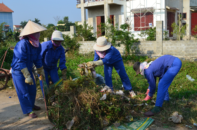 Công việc thường ngày của tổ thu gom rác tại xã Đức Ninh.