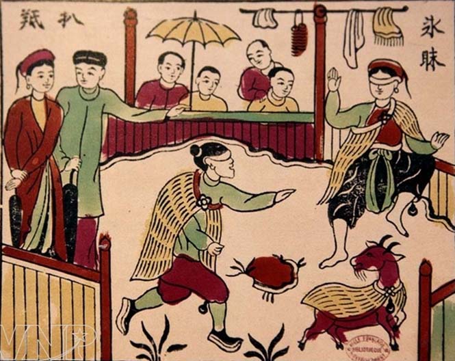 Bịt mắt bắt dê. Tranh dân gian