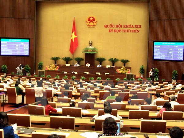 Đại biểu Quốc hội bấm nút biểu quyết thông qua Nghị quyết về Chương trình xây dựng luật, pháp lệnh năm 2016. (Ảnh: An Đăng/TTXVN)