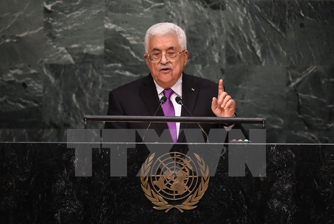 Tổng thống Palestine Mahmoud Abbas phát biểu tại Đại hội đồng Liên hợp quốc. (Ảnh: AFP/TTXVN)