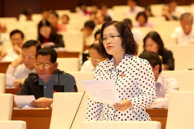 Đại biểu Quốc hội thành phố Hà Nội Trần Thị Quốc Khánh phát biểu ý kiến. (Ảnh: Phương Hoa/TTXVN)
