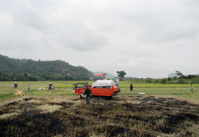 Nông dân huyện Tuyên Hoá đưa cơ giới hoá vào đồng ruộng.