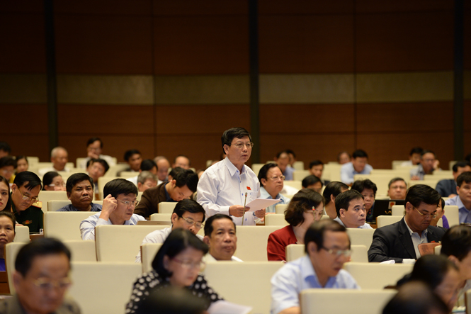 Ảnh 4 : Đại biểu Trần Minh Diệu phát biểu trong phiên thảo luận về dự án Luật Tín ngưỡng, tôn giáo.
