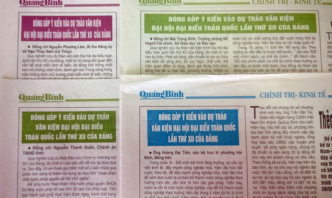 Chuyên mục “Đóng góp ý kiến vào dự thảo văn kiện Đại hội XII của Đảng” trên Báo Quảng Bình được cán bộ và các tầng lớp nhân dân tích cực hưởng ứng.