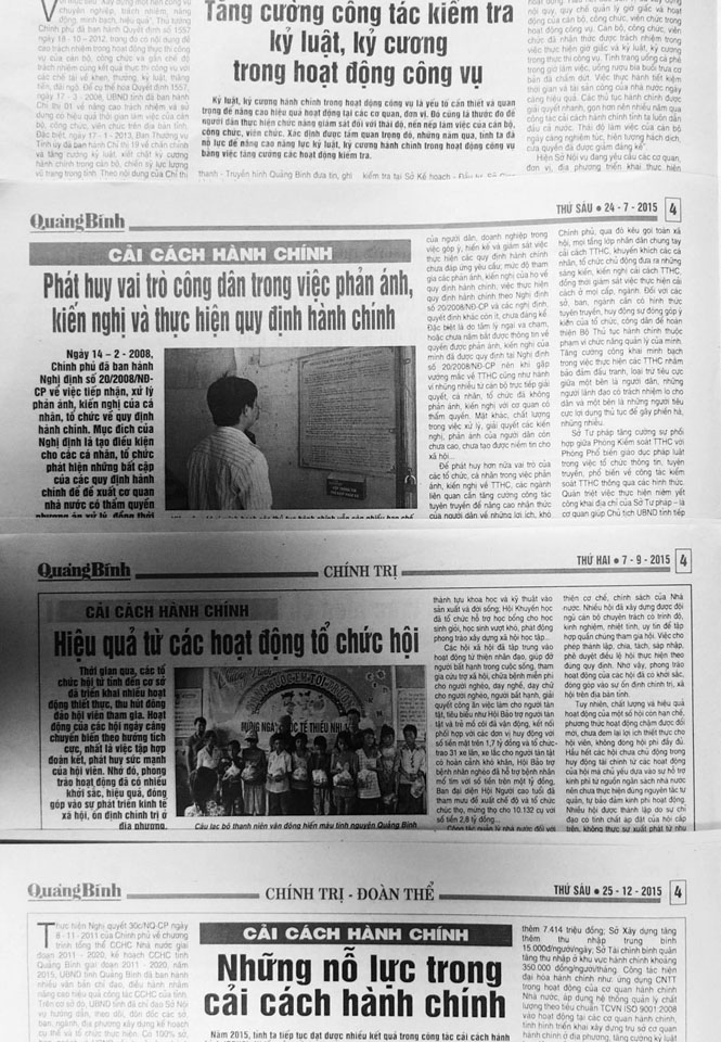 Ảnh 6 : Các bài viết tuyên truyền CCHC trên Báo Quảng Bình.