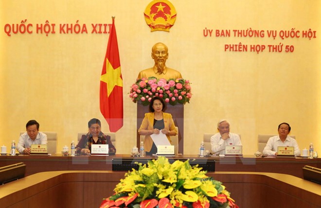 Chủ tịch Quốc hội Nguyễn Thị Kim Ngân phát biểu bế mạc phiên họp thứ 50 Ủy ban Thường vụ Quốc hội. (Ảnh: Phương Hoa/TTXVN)