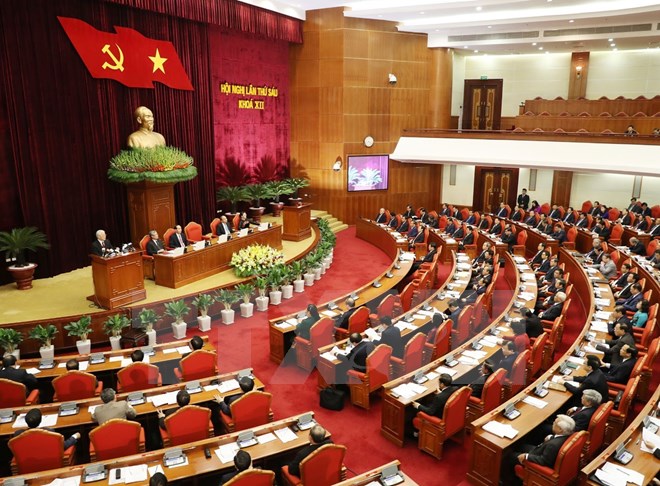 Tổng Bí thư Nguyễn Phú Trọng phát biểu khai mạc Hội nghị lần thứ sáu Ban Chấp hành Trung ương Đảng Cộng sản Việt Nam khóa XII. (Ảnh: Trí Dũng/TTXVN)