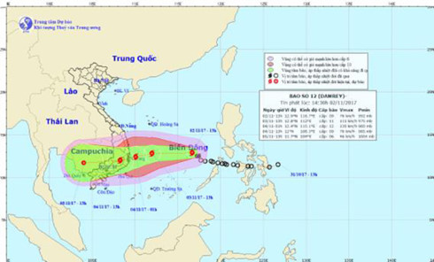  Hướng đi của bão số 12.