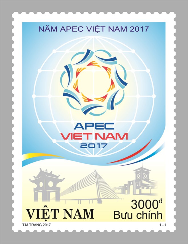  Cận cảnh bộ tem APEC do họa sỹ Tô Minh Trang, Tổng công ty Bưu điện Việt Nam thiết kế. (Nguồn: VNPost)