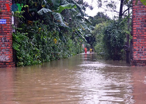  Nhiều tuyến đường ở huyện Hải Lăng, tỉnh Quảng Trị bị ngập nặng.