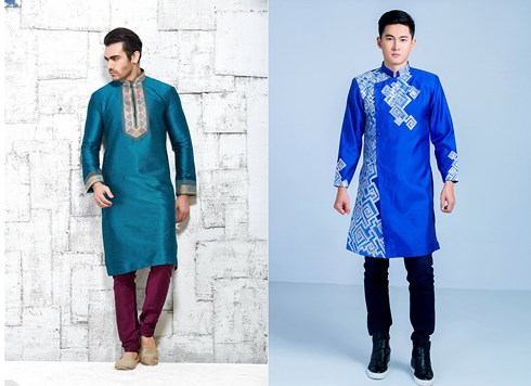 Áo dài nam truyền thống của Ấn Độ (bên trái), 