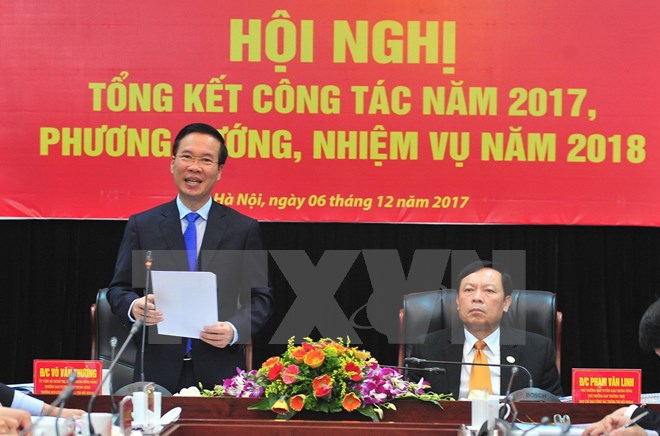 Trưởng Ban Tuyên giáo Trung ương Võ Văn Thưởng phát biểu chỉ đạo Hội nghị. (Ảnh: Nguyễn Khang/TTXVN)