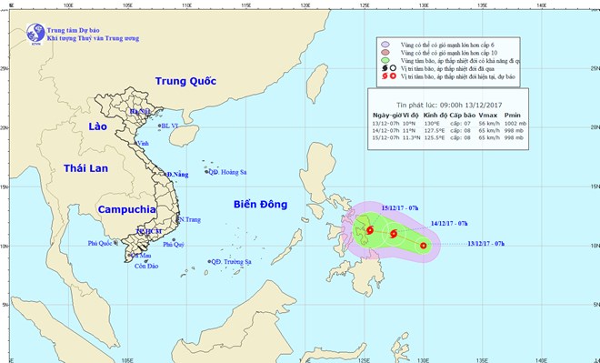 Đường đi và vị trí cơn bão. (Nguồn: nchmf.gov.vn)