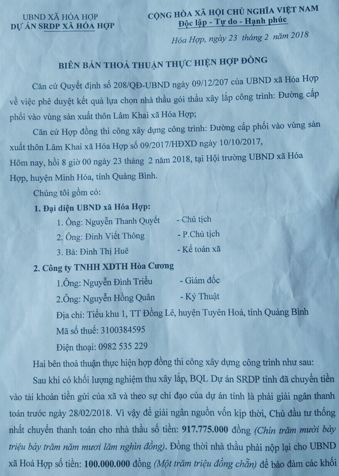 Công trình đường vào khu sản xuất ở thôn Lâm Khai, xã Hóa Hợp (Minh Hóa): Có phải thanh toán khống khối lượng?