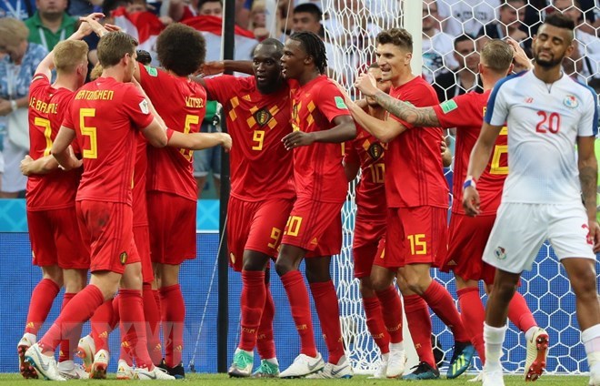Các tuyển thủ Bỉ mừng chiến thắng trước Panama trong trận đấu bảng G tại World Cup 2018. (Nguồn: THX/TTXVN)