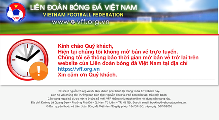 Website của Liên đoàn Bóng đá Việt Nam không thể truy cập