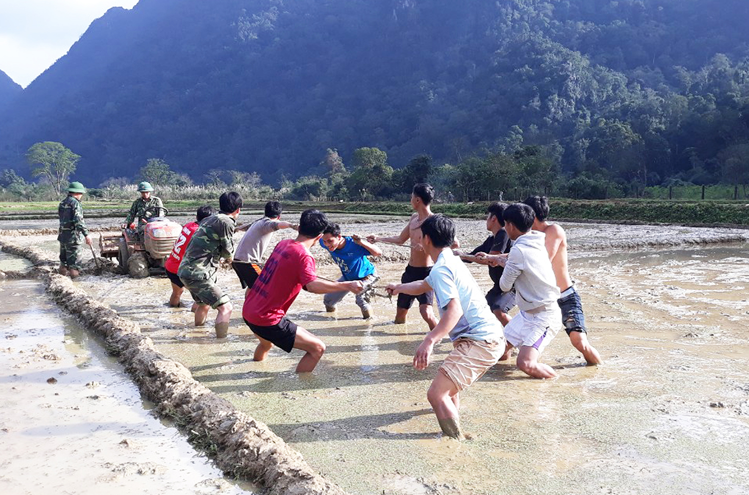 Bộ đội biên phòng giúp đồng bào khu vực biên giới gieo sạ vụ đông-xuân 2022