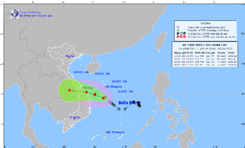 Áp thấp nhiệt đới khả năng mạnh lên thành bão, hướng vào đất liền Đà Nẵng đến Quảng Ngãi