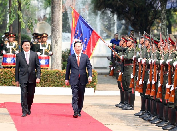 Lễ đón chính thức Chủ tịch nước Võ Văn Thưởng thăm CHDCND Lào