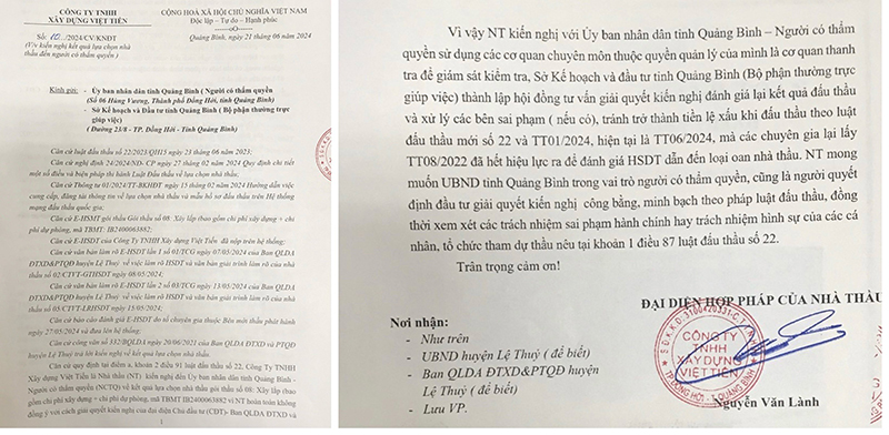 Nhà thầu kiến nghị UBND tỉnh giải quyết