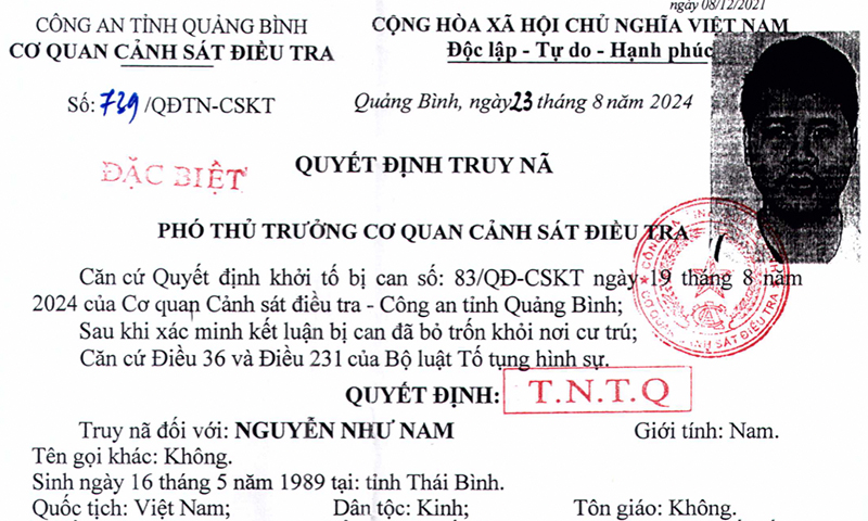 Truy nã đối tượng lừa đảo chiếm đoạt tài sản